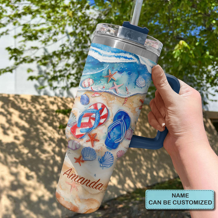 Sun Sand And Flip Flops - Personalized Tumbler with Handle - NCU0TL009