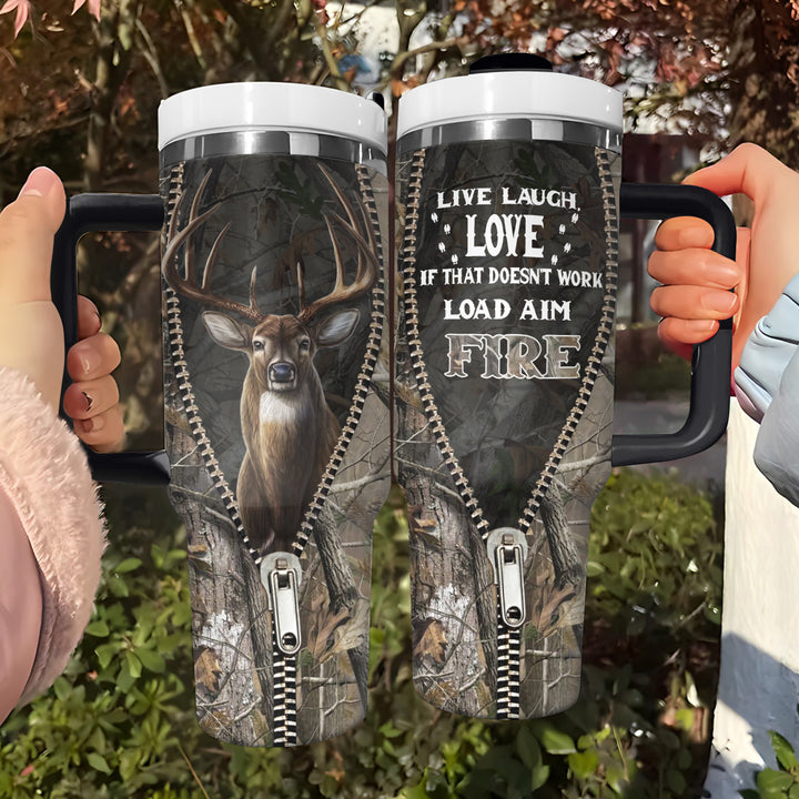Live Laugh Love If That Doesn't Work Load Aim Fire - Tumbler With Handle - Gift For Hunting Lovers - NCU0DV003