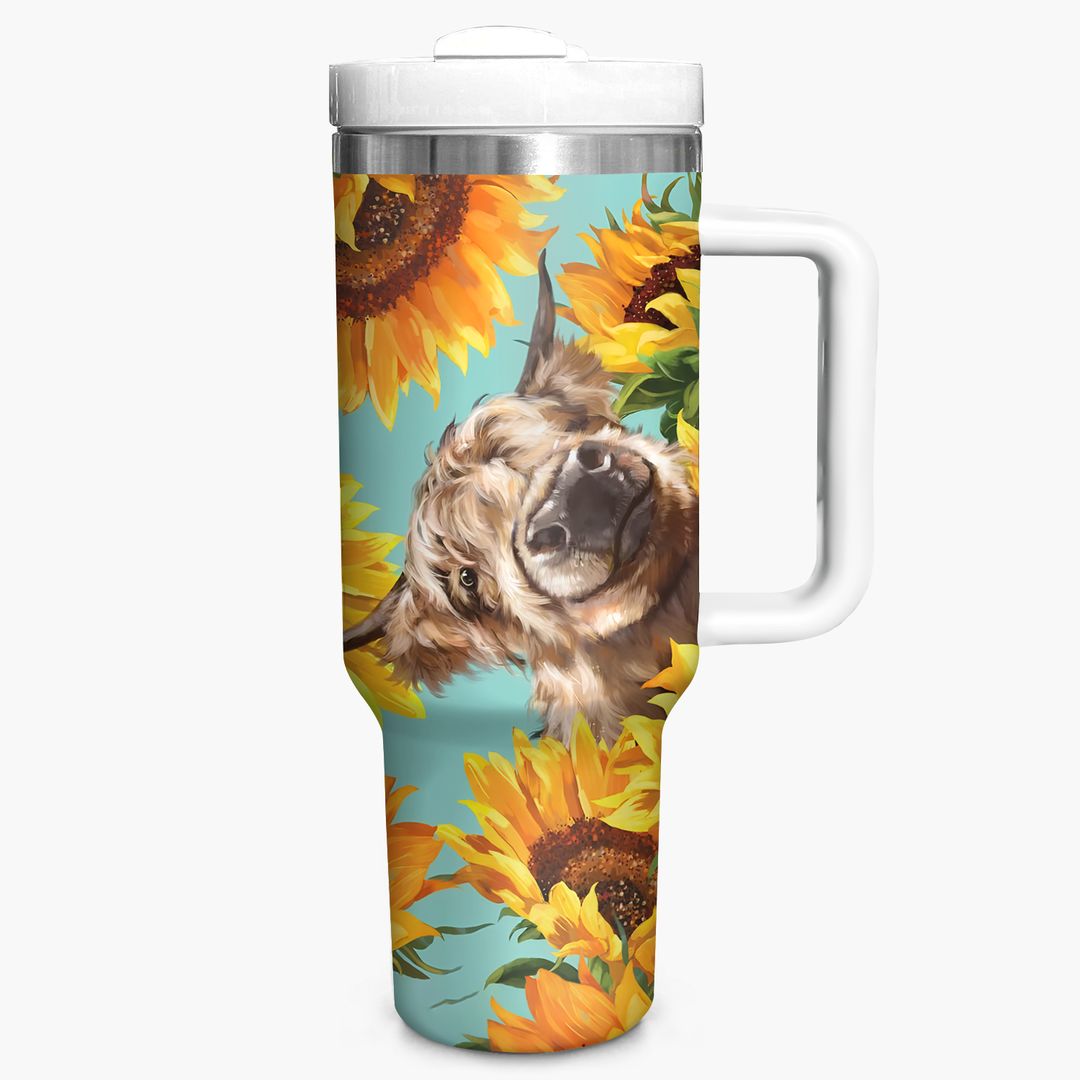 Highland Cow With Sunflower - Tumbler With Handle - NCU0DK002