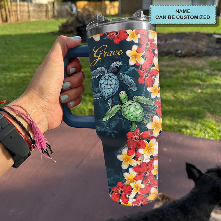 Tropical Turtle - Personalized Tumbler with Handle - NCU0TT013