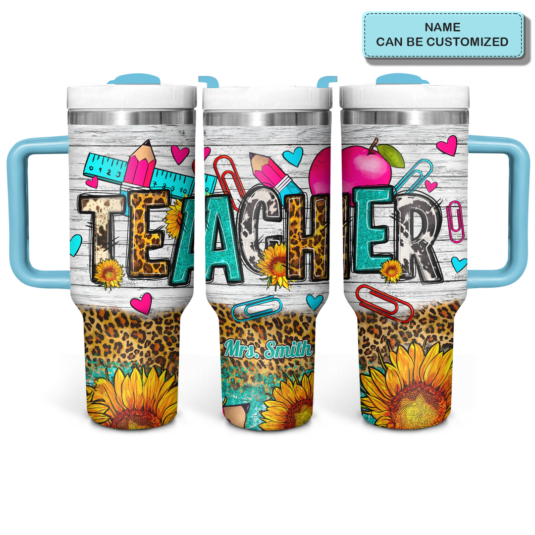 Teacher Sunflower - Personalized Tumbler with Handle - Gift for Teacher - NCU0DK026