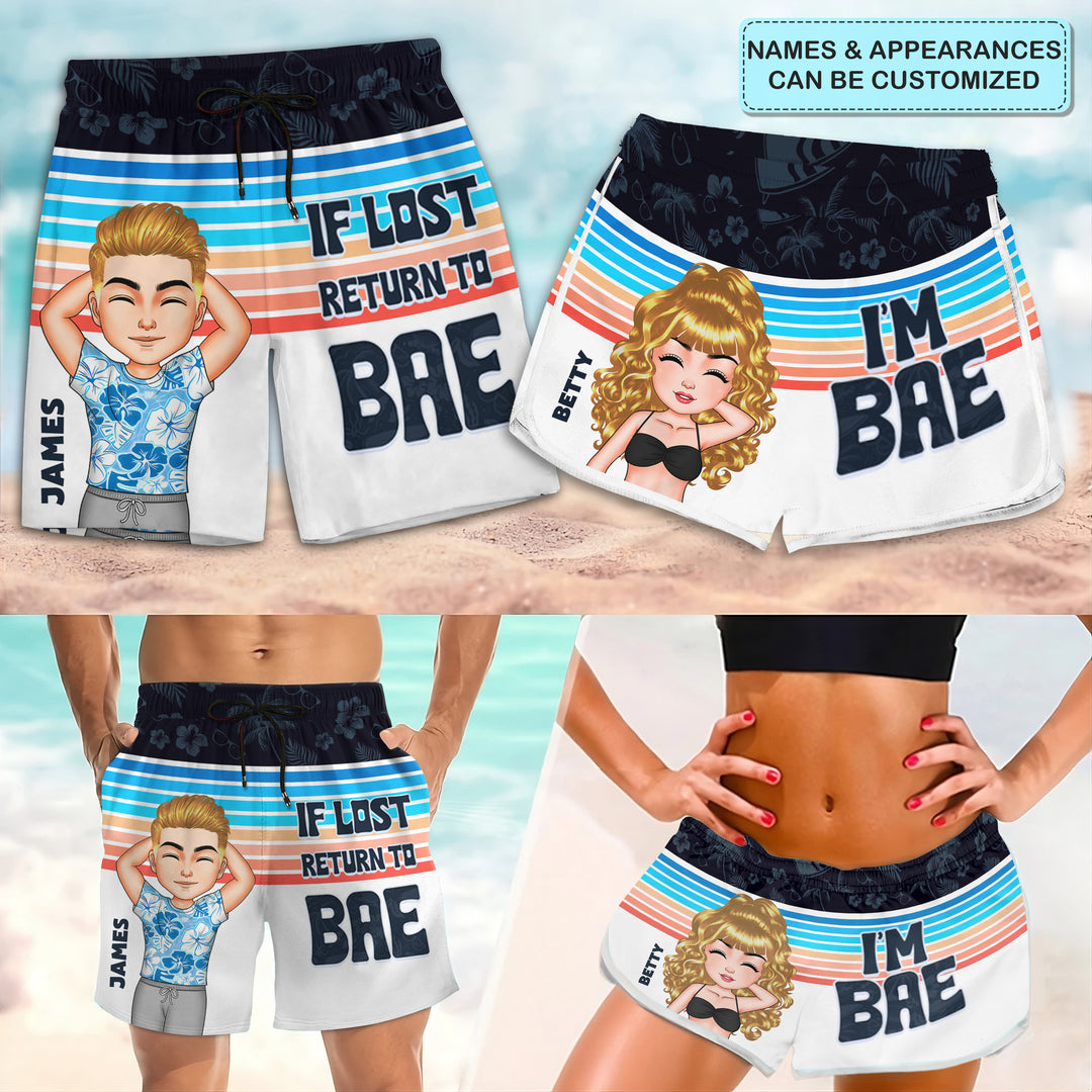 If Lost Return To Bae Funny - Personalized Custom Couple Beach Shorts - Gift For Couple