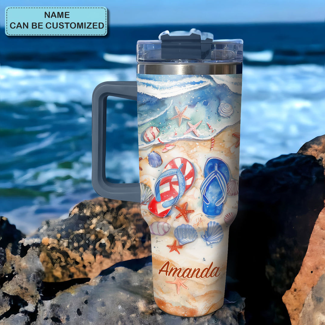 Sun Sand And Flip Flops - Personalized Tumbler with Handle - NCU0TL009