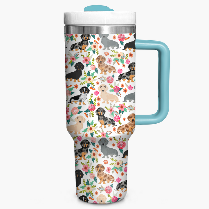 Floral Dachshund - Tumbler With Handle - Gift for Dachshund Lovers NCU0PT005