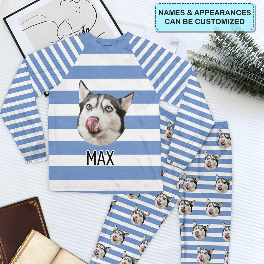 Cute Pet Face - Personalized Custom Raglan Pajama Set - Gift For Pet Lovers, Pet Owners