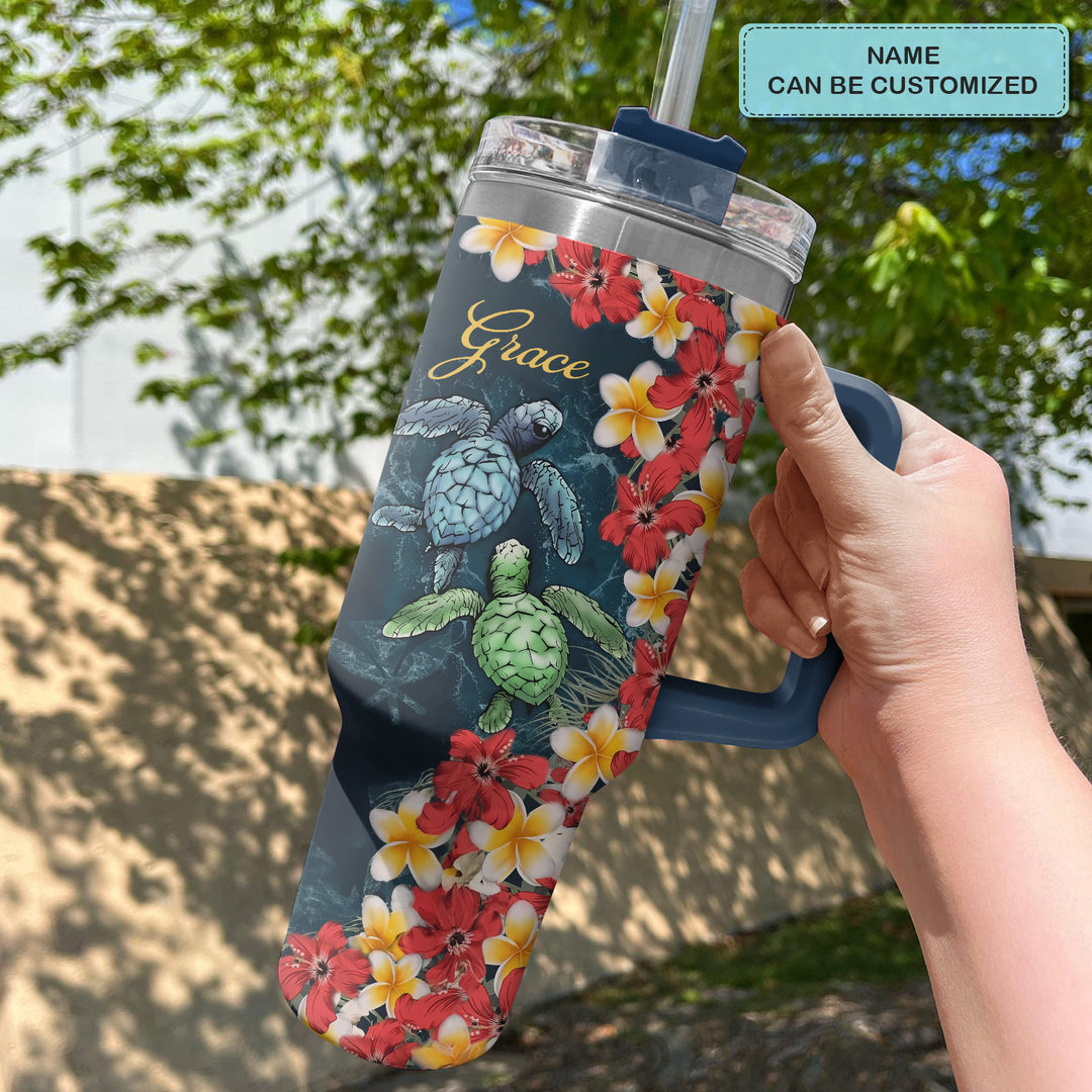 Tropical Turtle - Personalized Tumbler with Handle - NCU0TT013