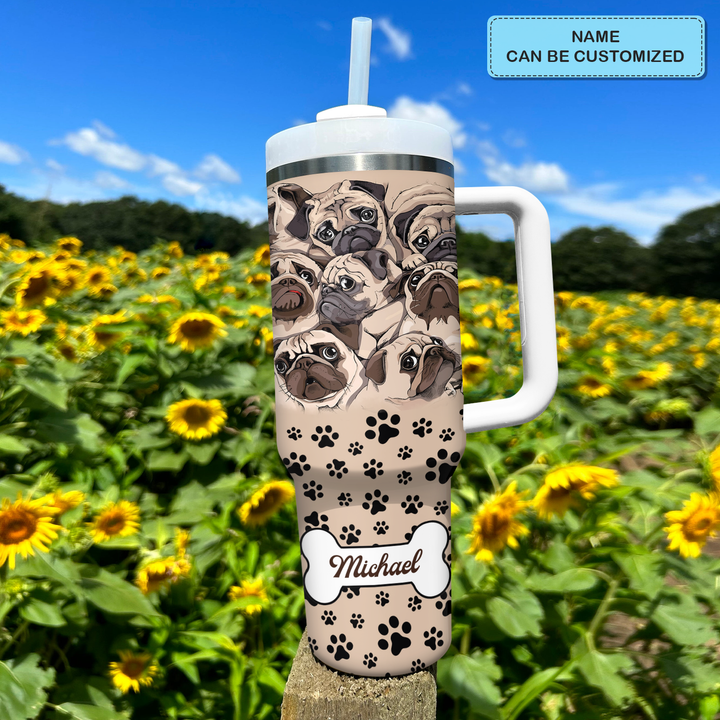 Gathering of Pugs - Personalized Tumbler With Handle - NCU0DK007