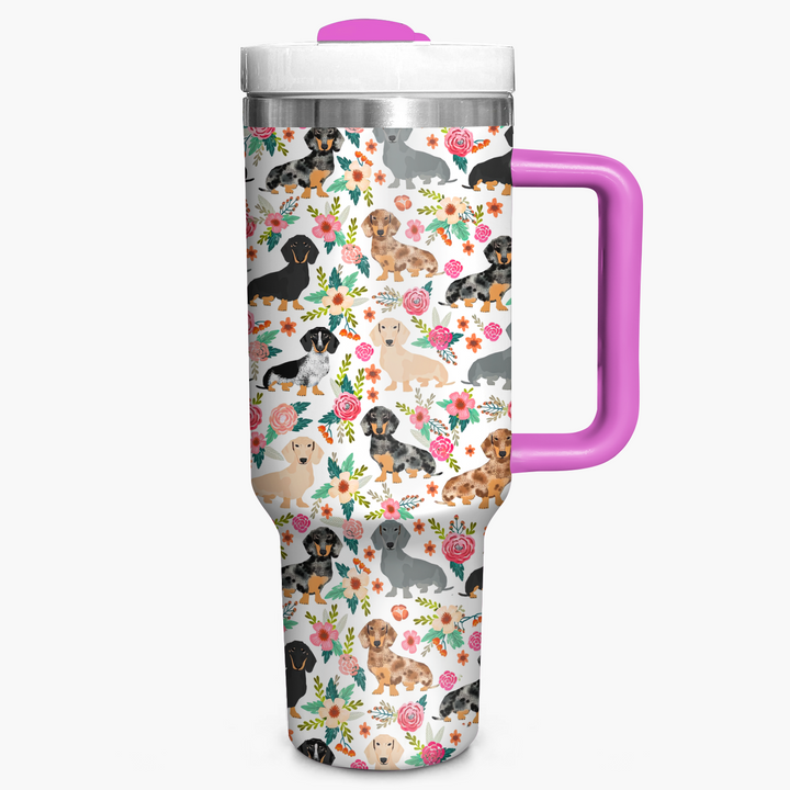 Floral Dachshund - Tumbler With Handle - Gift for Dachshund Lovers NCU0PT005