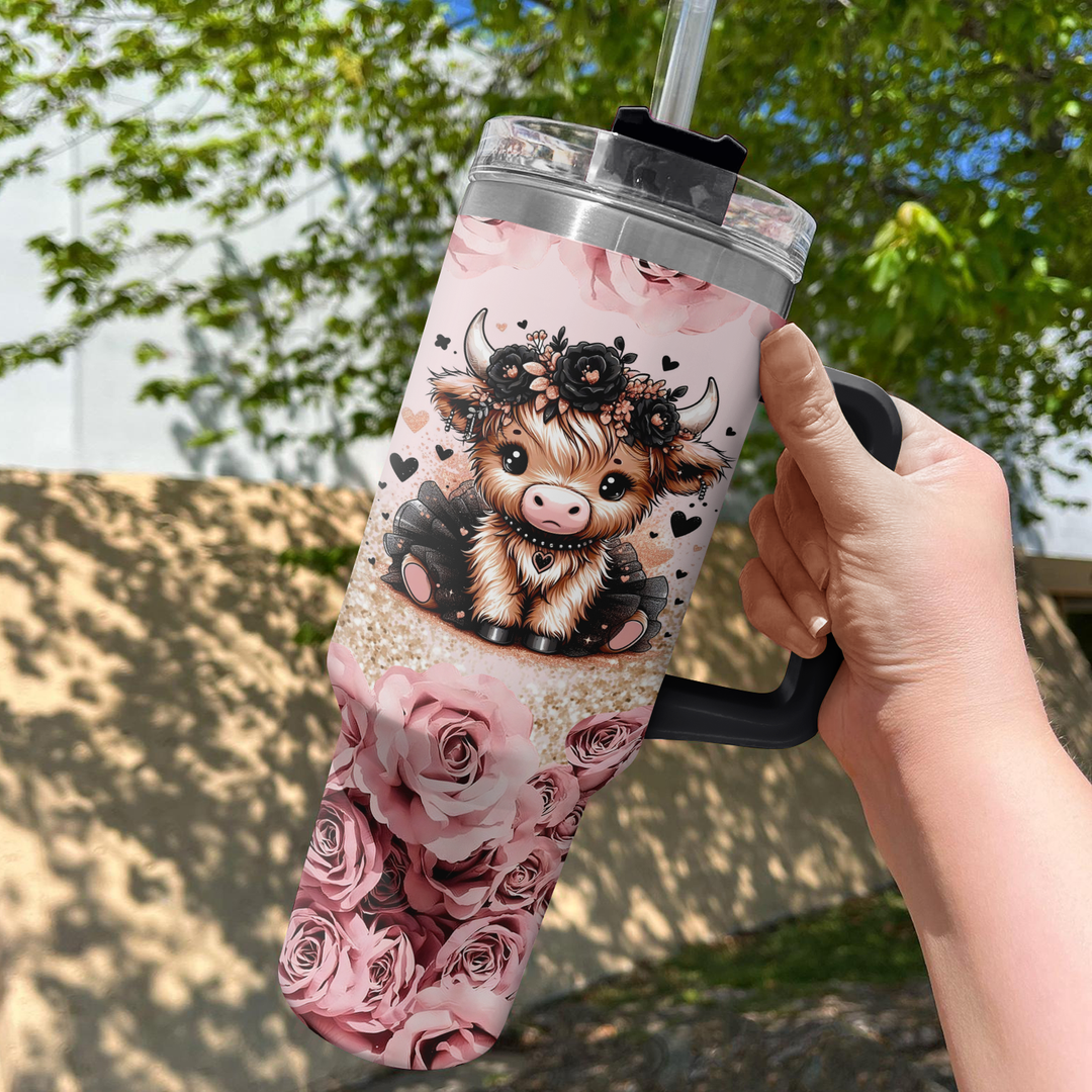 Floral Moo-gic - Tumbler With Handle - Gift for Highland Cow Lovers NCU0PT004