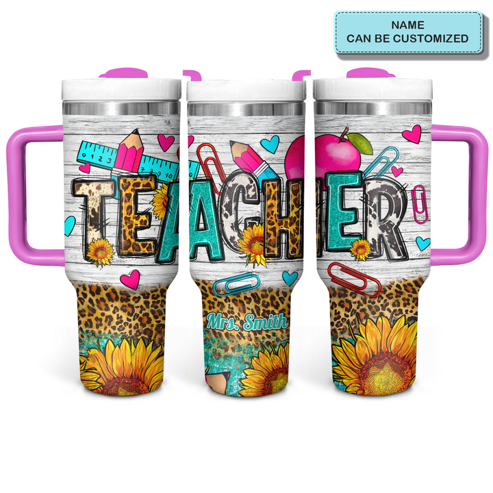 Teacher Sunflower - Personalized Tumbler with Handle - Gift for Teacher - NCU0DK026