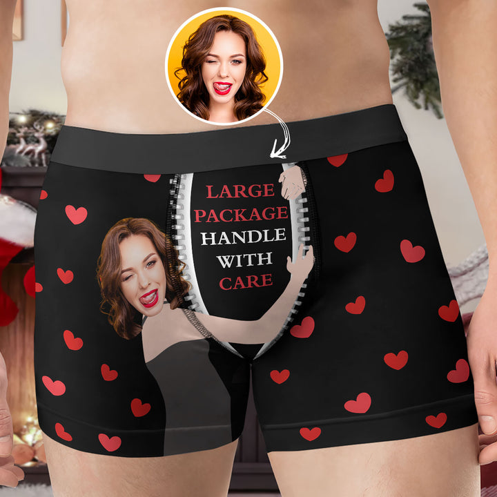 Large Package Handle With Care - Personalized Custom Men's Boxer Briefs - Gift For Couple, Boyfriend, Husband