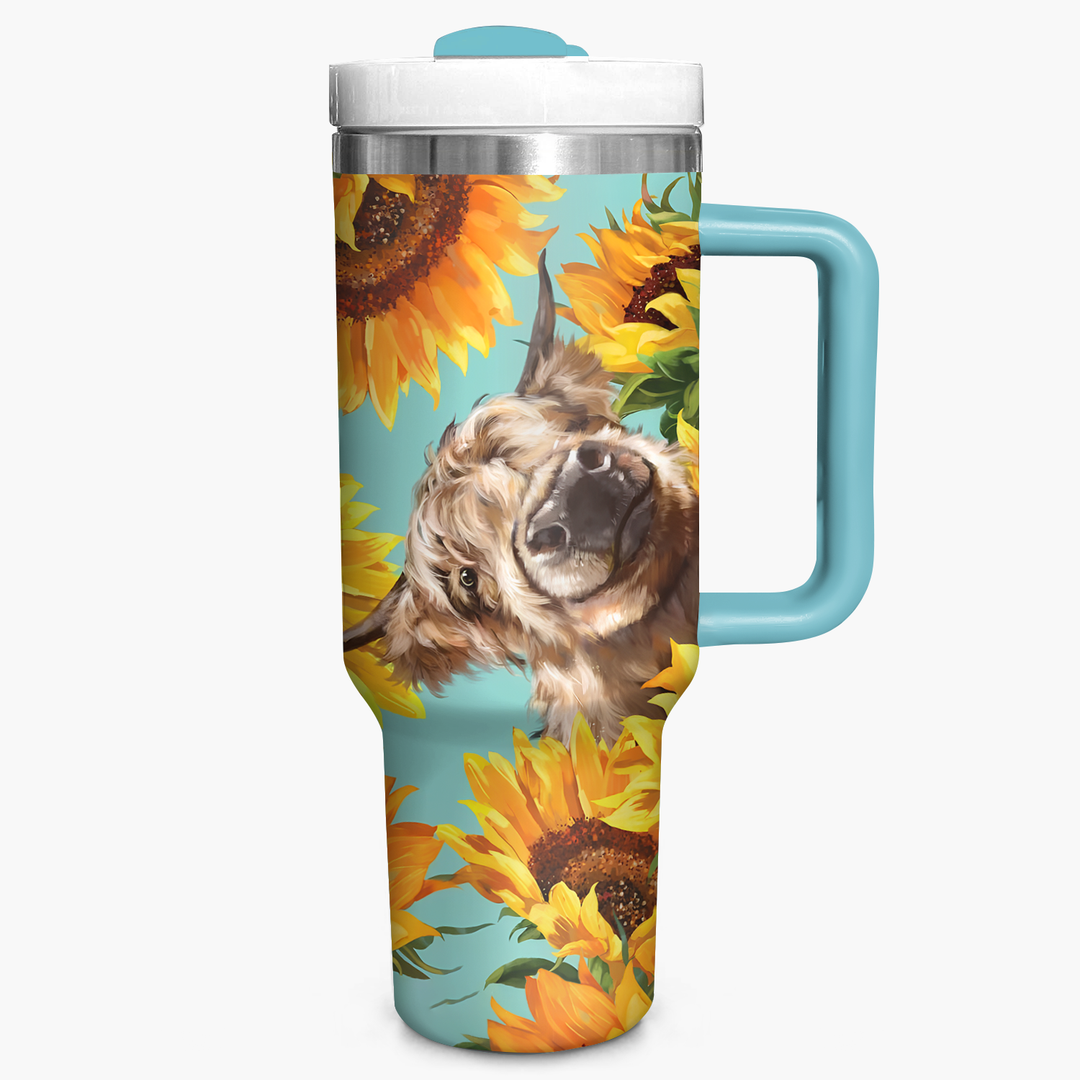 Highland Cow With Sunflower - Tumbler With Handle - NCU0DK002