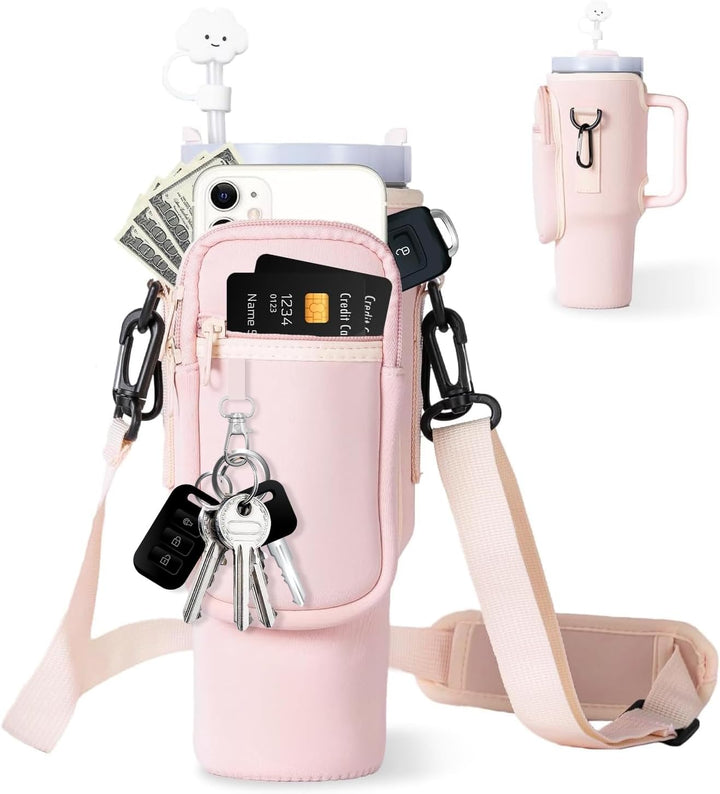 Tumbler Carrier Bag With Phone Pocket and Adjustable Strap