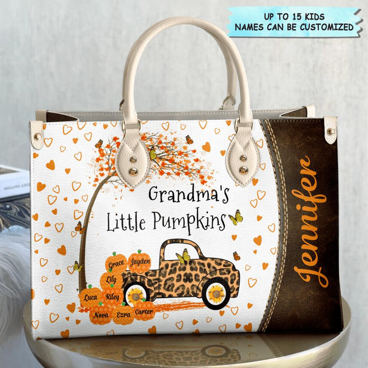 Personalized Leather Bag - Gift For Grandma - Grandma's Little Pumpkins