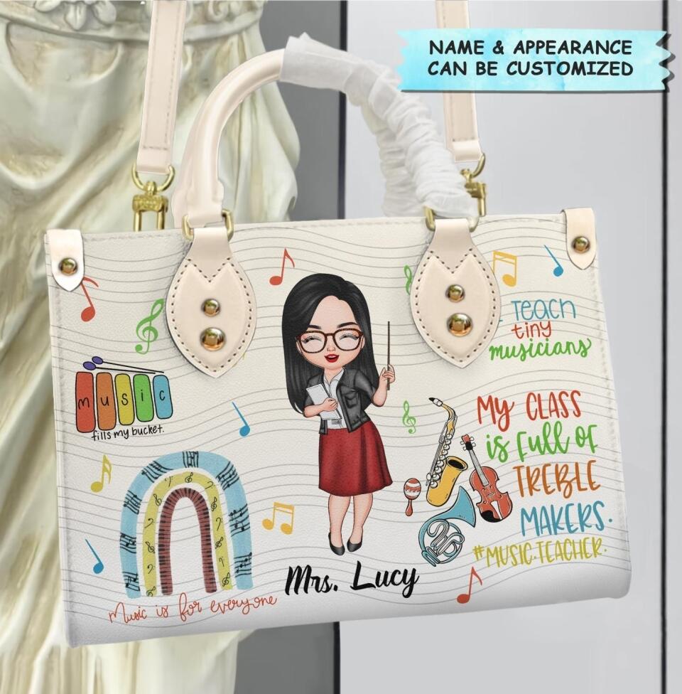 Personalized Leather Bag - Gift For Music Teacher - I Teach Tiny Musicians