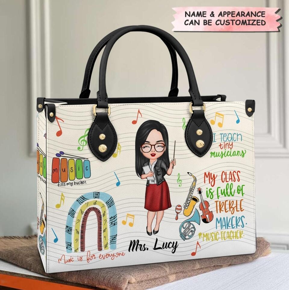Personalized Leather Bag - Gift For Music Teacher - I Teach Tiny Musicians
