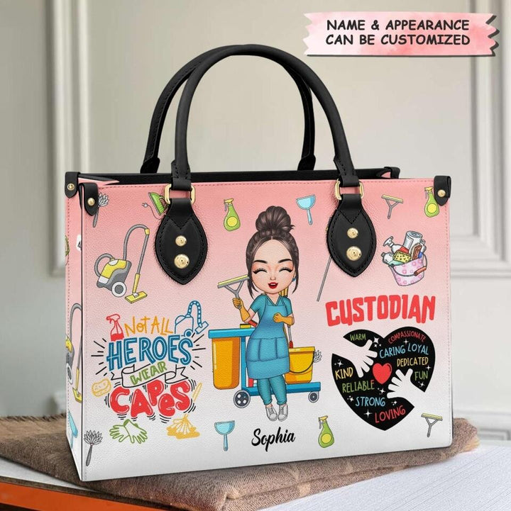 Personalized Leather Bag - Gift For Custodian - Not All Heroes Wear Capes
