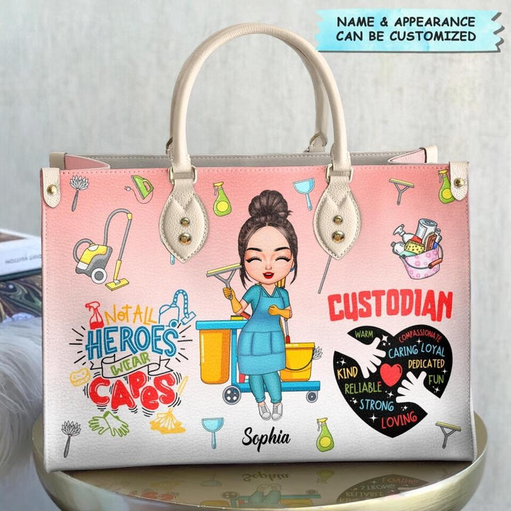 Personalized Leather Bag - Gift For Custodian - Not All Heroes Wear Capes