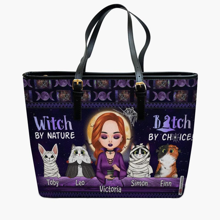 Personalized Leather Bucket Bag - Gift For Cat Lover - Witch By Nature