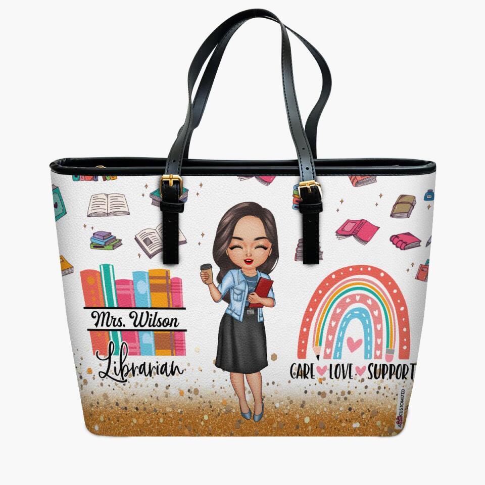 Personalized Leather Bucket Bag - Gift For Librarian - Care Love Support