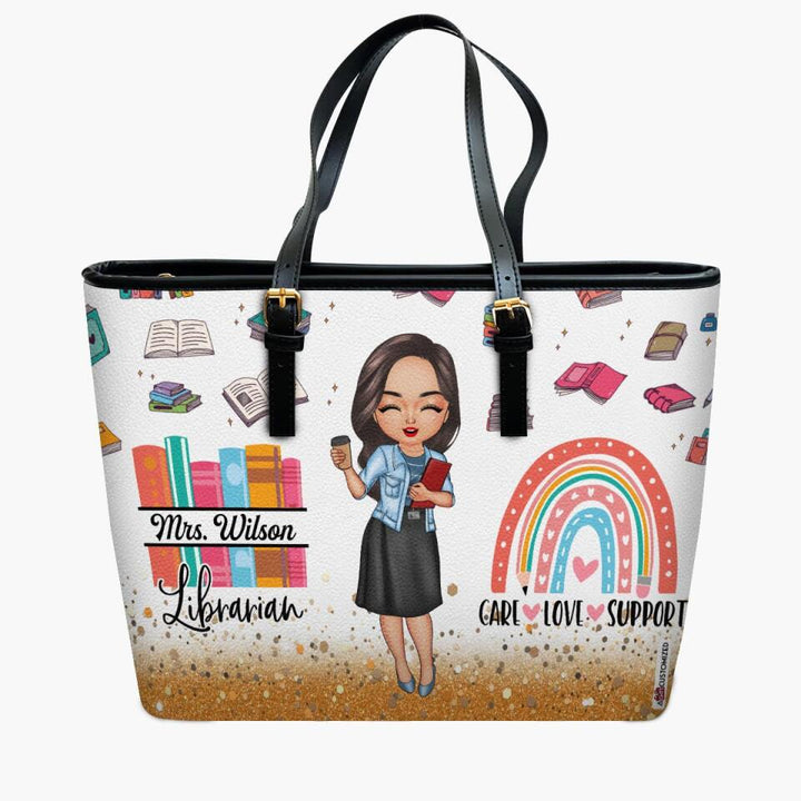 Personalized Leather Bucket Bag - Gift For Librarian - Care Love Support