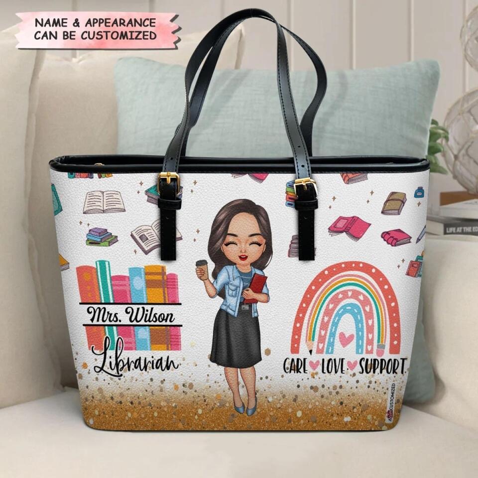 Personalized Leather Bucket Bag - Gift For Librarian - Care Love Support