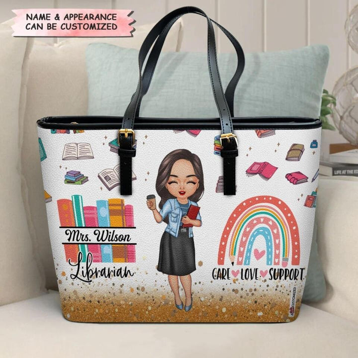 Personalized Leather Bucket Bag - Gift For Librarian - Care Love Support