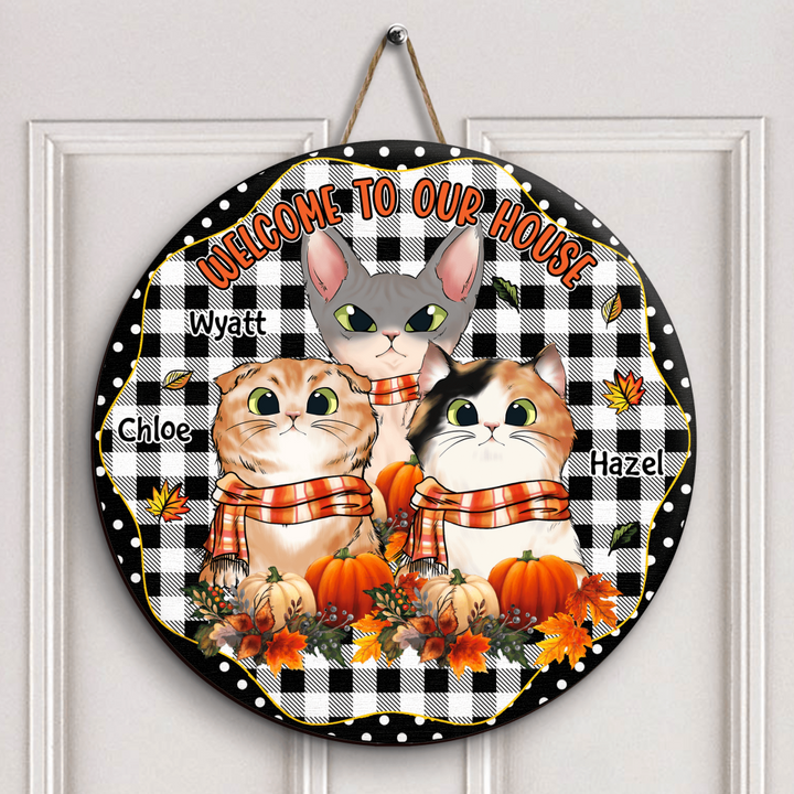 Personalized Door Sign - Gift For Cat Lover - Welcome To Our House