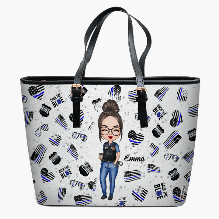 Personalized Leather Bucket Bag - Gift For Police - Back The Blue