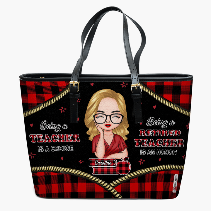 Personalized Leather Bucket Bag - Gift For Teacher - Being A Retired Teacher Is An Honor
