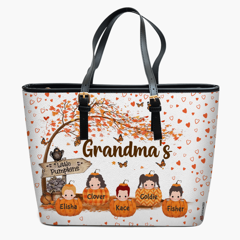 Personalized Leather Bucket Bag - Gift For Grandma - Grandma's Little Pumpkin