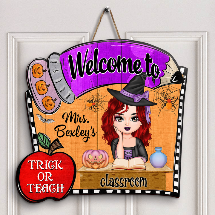 Personalized Door Sign - Gift For Teacher - Pencil Door Sign Halloween