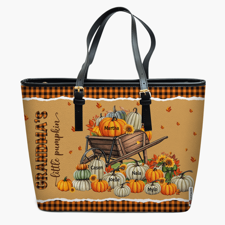 Personalized Leather Bucket Bag - Gift For Grandma - Grandma's Little Pumpkin