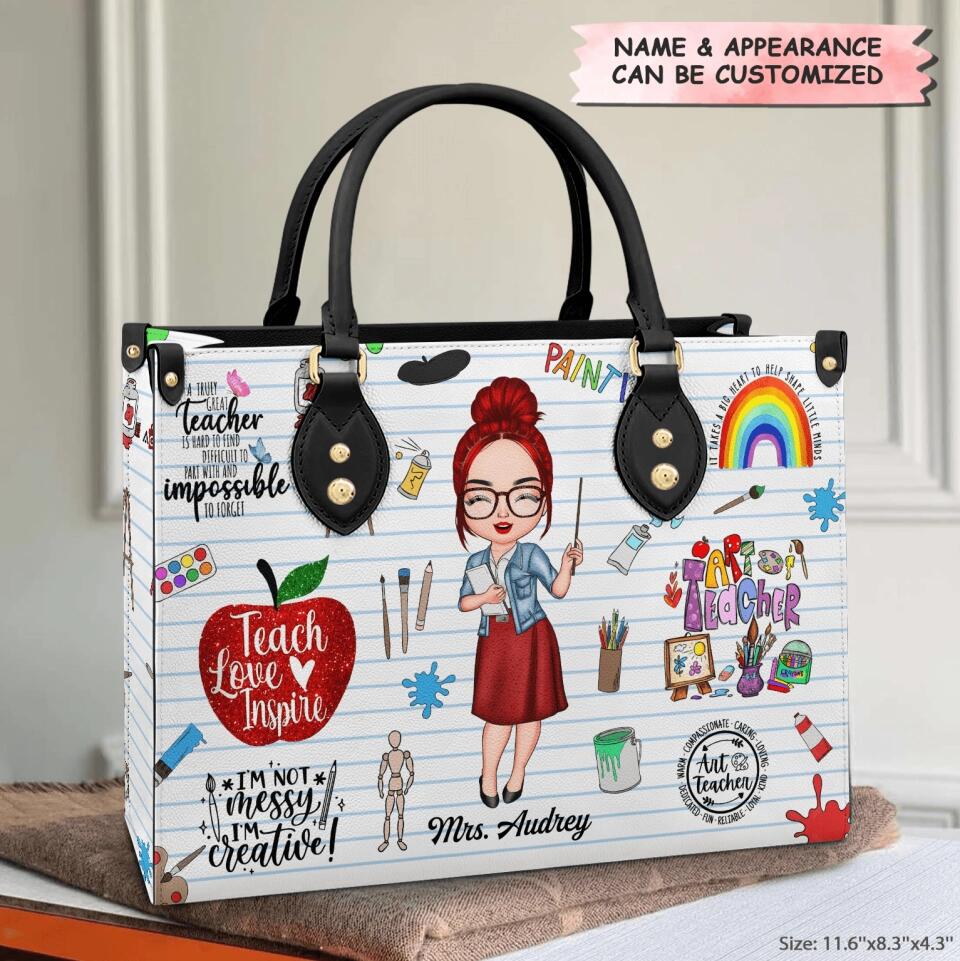 Personalized Leather Bag - Gift For Art Teacher - Proud Art Teacher