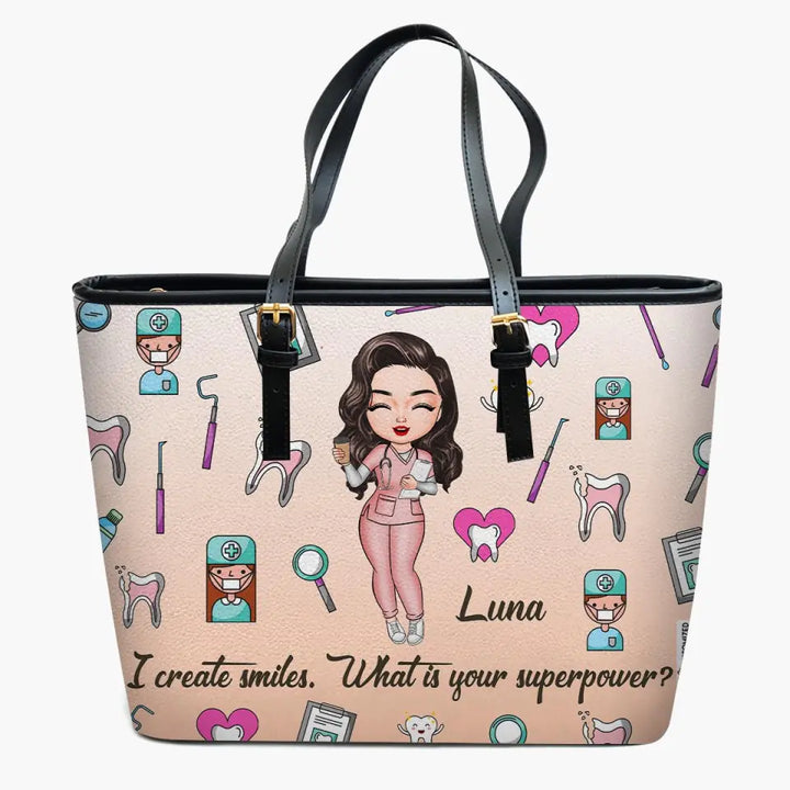 Personalized Leather Bucket Bag - Gift For Dentist & Dental Assistant - I Create Smiles