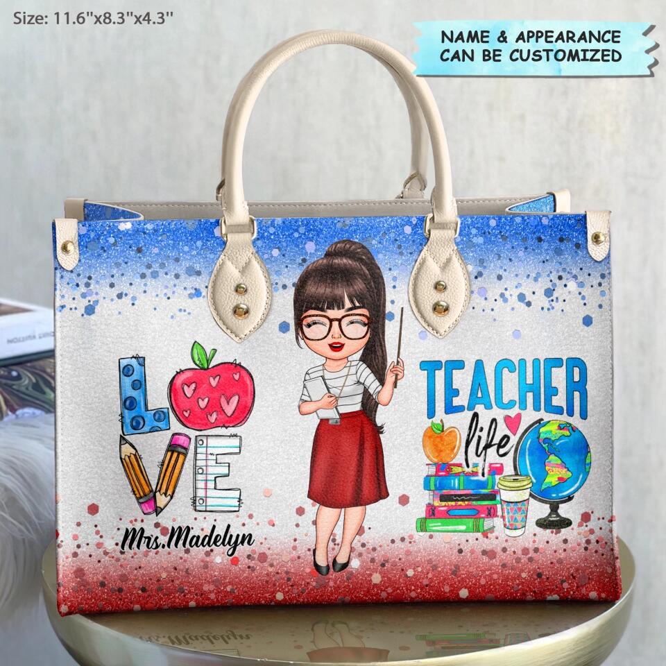Personalized Leather Bag - Gift For Teacher - Love Teacher Life