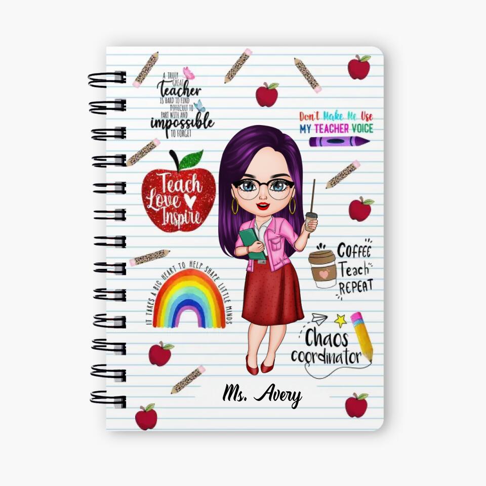 Personalized Spiral Journal - Gift For Teacher - Teach Love Inspire Teacher