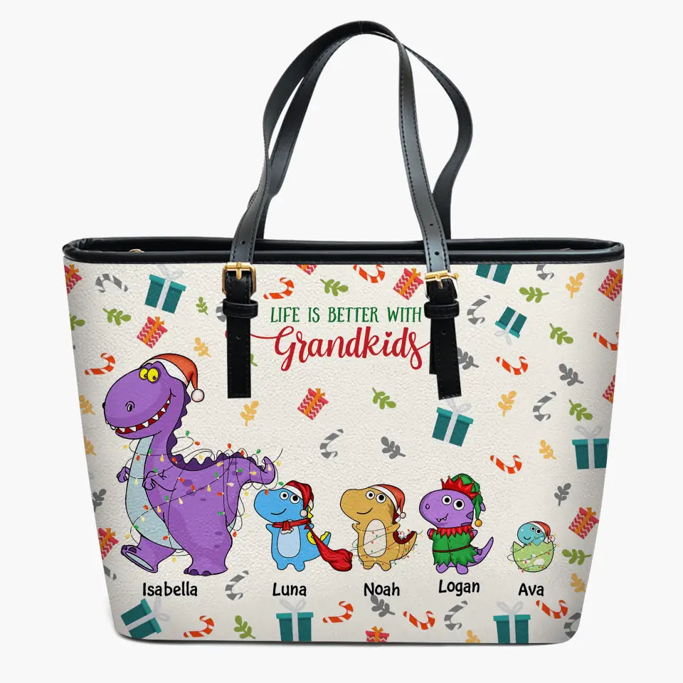 Personalized Leather Bucket Bag - Gift For Grandma - Life Is Better With Grandkids