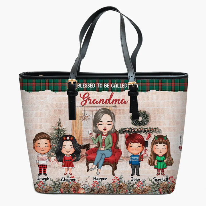 Personalized Leather Bucket Bag - Gift For Grandma - Blessed To Be Called
