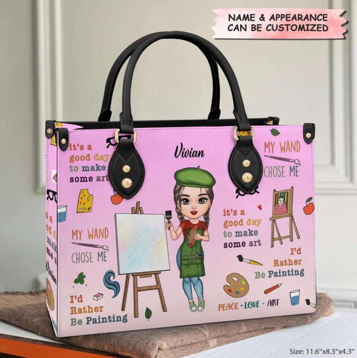 Personalized Leather Bag - Gift For Artist - It's A Beautiful Day To Make Some Art