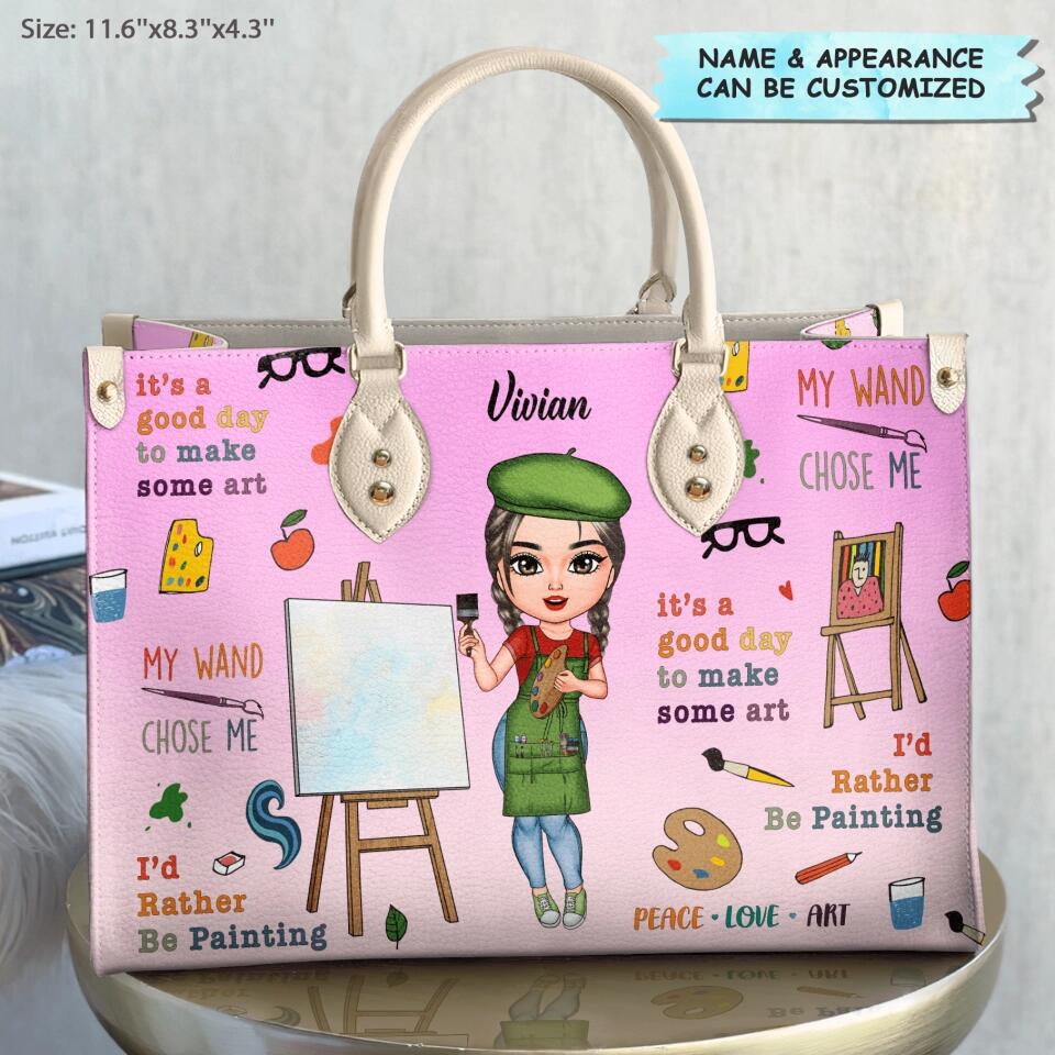 Personalized Leather Bag - Gift For Artist - It's A Beautiful Day To Make Some Art