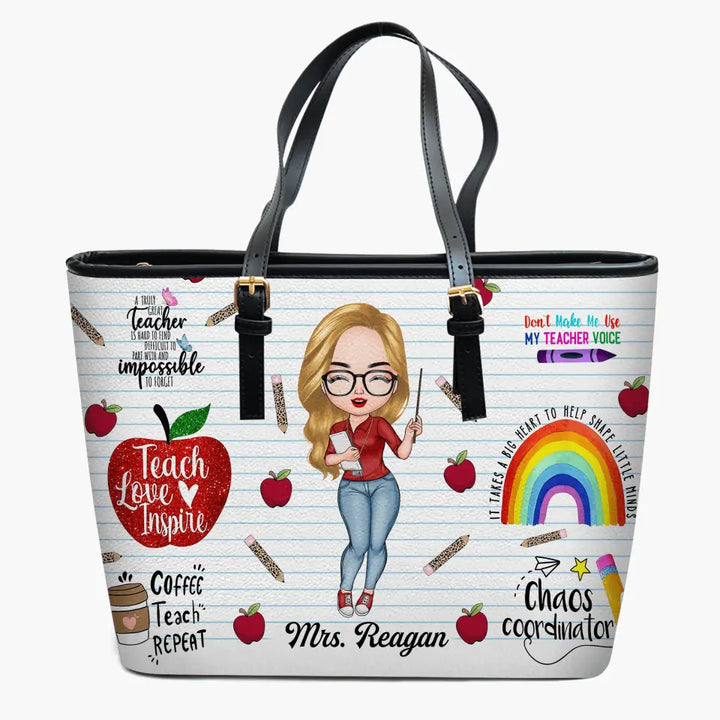 Personalized Leather Bucket Bag - Gift For Teacher - Teach Love Inspire Teacher