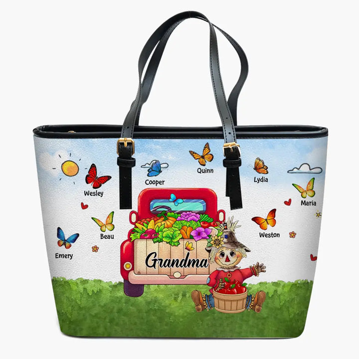 Personalized Leather Bucket Bag - Gift For Grandma - Love Being A Grandma