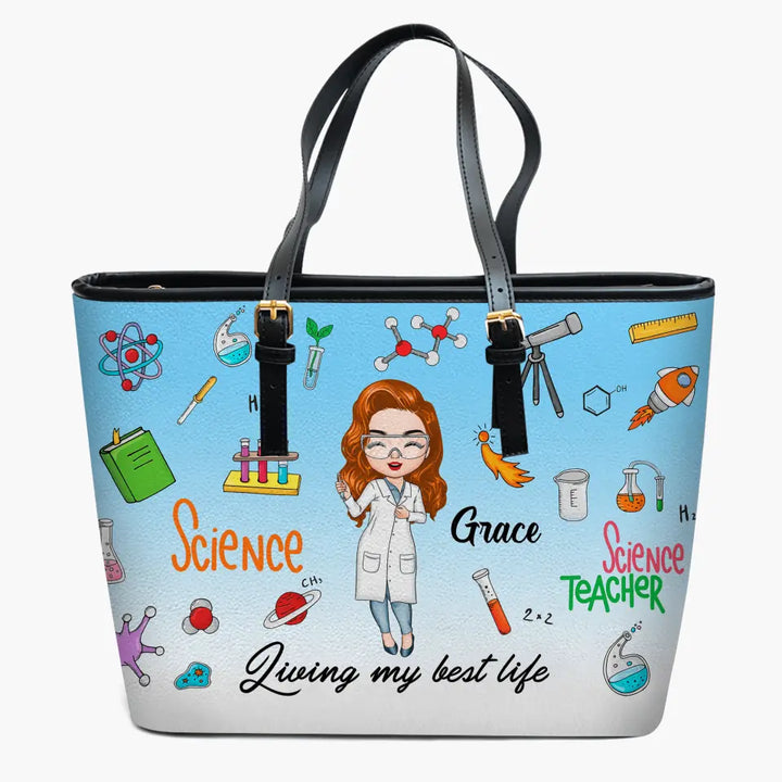 Personalized Leather Bucket Bag - Gift For Science Teacher - Living My Best Life