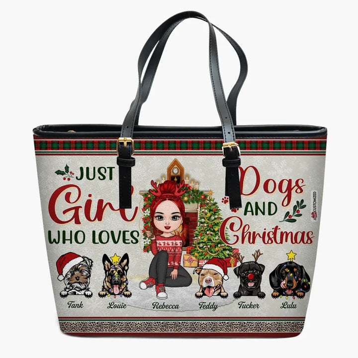Personalized Leather Bucket Bag - Gift For Dog Lover - Just A Girl Who Loves Dogs And Christmas