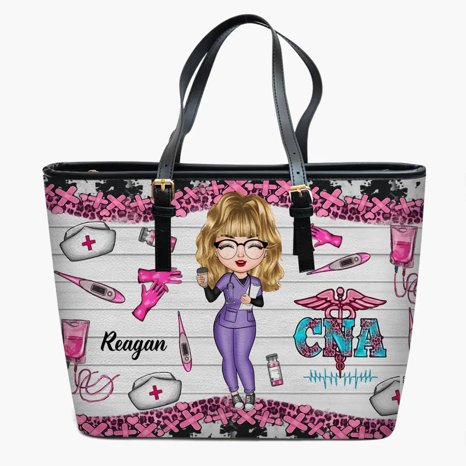 Personalized Leather Bucket Bag - Gift For CNA - Heartbeat Of Long Term Care