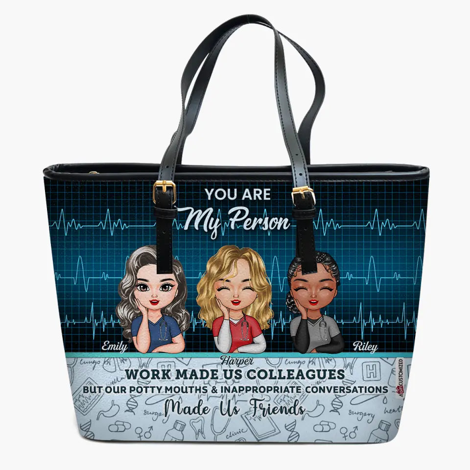 Personalized Leather Bucket Bag - Gift For Nurse - Work Made Us Colleagues ARND018