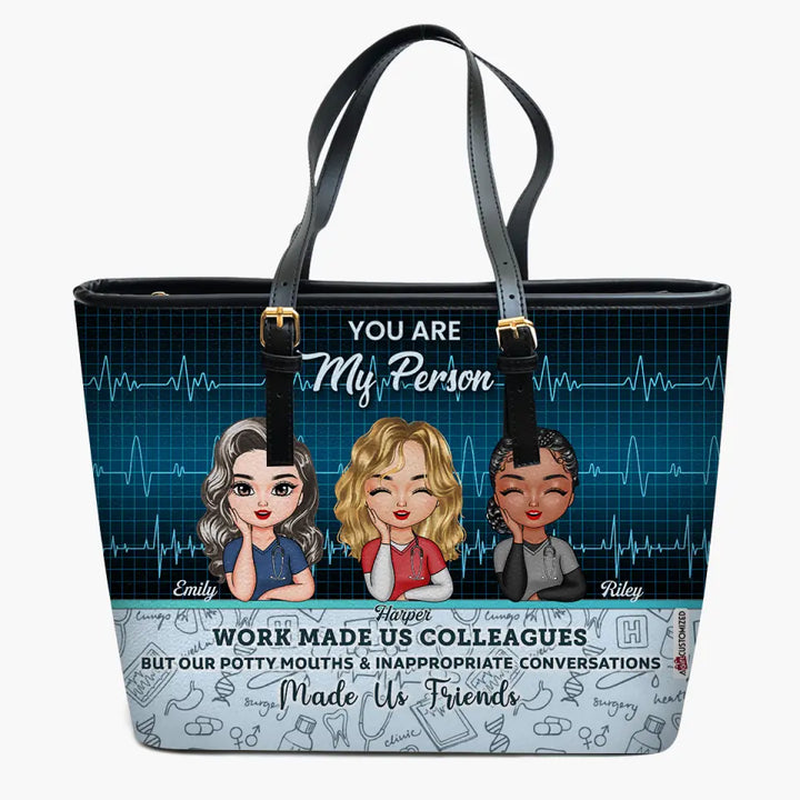 Personalized Leather Bucket Bag - Gift For Nurse - Work Made Us Colleagues ARND018