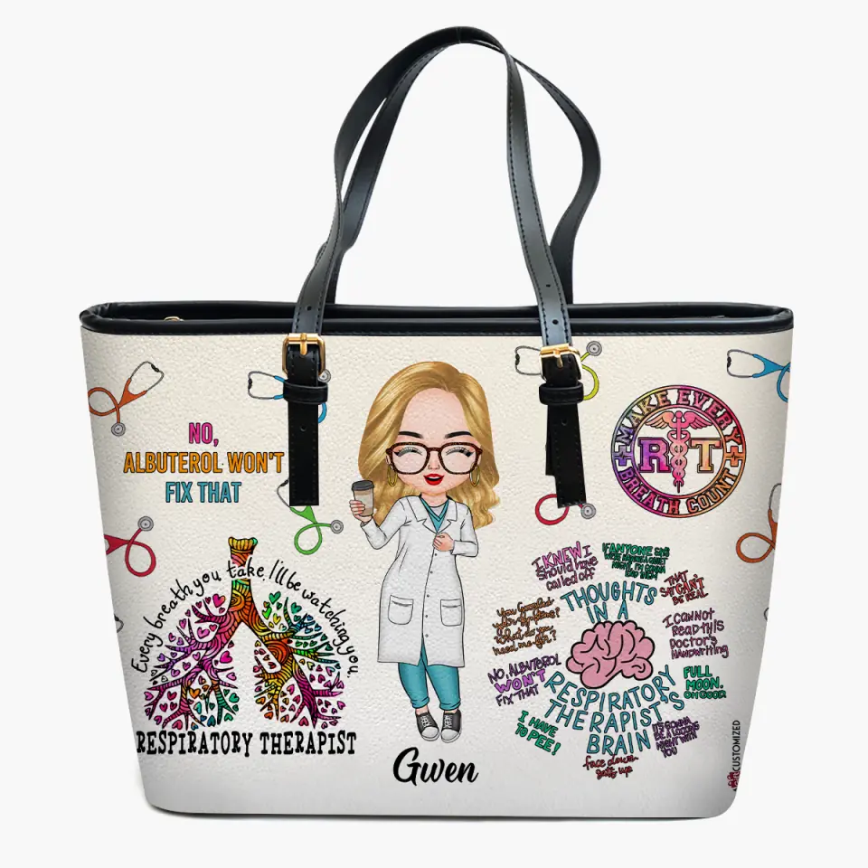 Personalized Leather Bucket Bag - Gift For Respiratory Therapist - Every Breath You Take I'll Be Watching You ARND0014