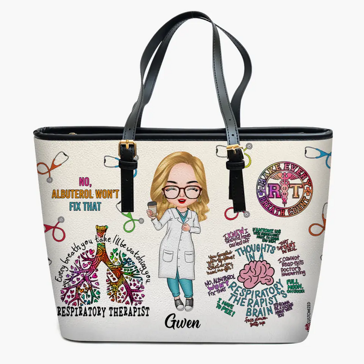 Personalized Leather Bucket Bag - Gift For Respiratory Therapist - Every Breath You Take I'll Be Watching You ARND0014
